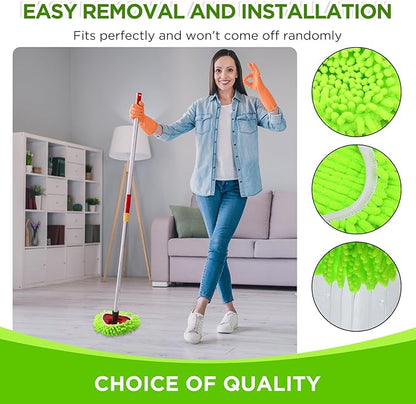 Baderke 3 Pack Mop Heads Replacements Compatible with 1 Tank System Duster Replacement Heads Microfiber Spin Mop Refill Pads Reusable Dust Refills for Floor Cleaning (Green)