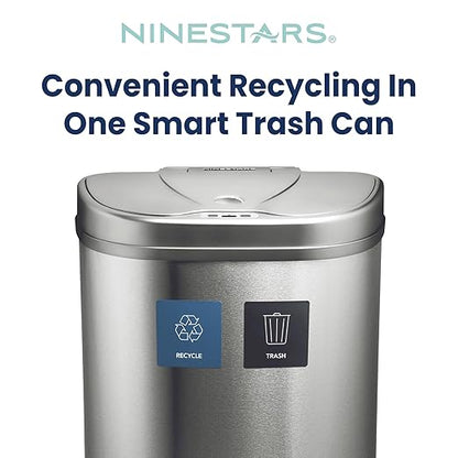 Ninestars 18.5 Gallons Automatic Touchless Kitchen Trash Can with Lid, Motion Sensor Trash Can for Kitchen, Office 70 Liter Stainless Steel Garbage Bin (2 x 9.2 Gallon Double Compartment)