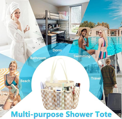 Fammart Mesh Shower Caddy Portable for College Dorm Room Essentials, 8-Pocket Large Shower Basket Tote Bag with 2 Handles for Toiletry, Bathroom, Beach, Camp, Gym