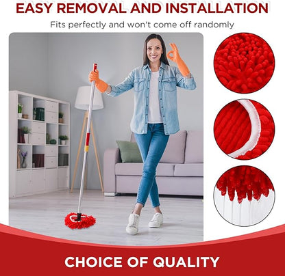 Baderke 6 Pack Chenille Mop Heads Replacements Compatible with 1 Tank System Chenille Duster Replacement Heads Microfiber Spin Mop Refill Pads Reusable Dust Refills for Floor Cleaning (Red)