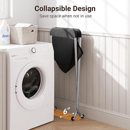 ELYKEN Laundry Cart with Wheels, 32”H Easy Rolling Laundry Hamper with Removable Liner Bag, Sturdy Metal Frame Clothes Basket with 4 Casters and 2 Brakes
