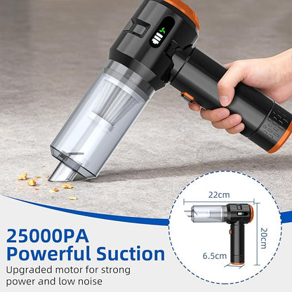 Sycoodeal Handheld Car Vacuum Cleaner, 25000PA Strong Cyclonic Suction Portable Mini Vacuum Cordless with Digital Display Lightweight for Pet Hair, Car, Home, Office, Kitchen (Orange)