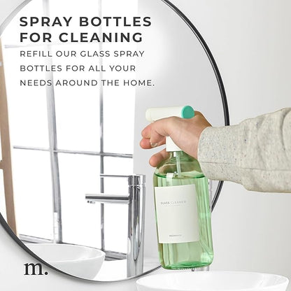 MAISONOVO Green Glass Spray Bottle 16 oz Pack of 2 - Green Spray Bottle for Plants with Fortified Glass & Fine Mist - Ideal for Plant Care, Gardening, Misting, Seedlings & Indoor Plants - 16 Labels