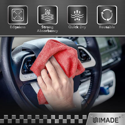 UNIMADE Shop Towels, 100 Pack Commercial Grade Work Rags Microfiber Towels for Cars Cleaning Rag Bulk Detailing Cloth for Automotive Bar Mechanic Restaurant Garage Housekeeping, 11.5"x 11.5", Red