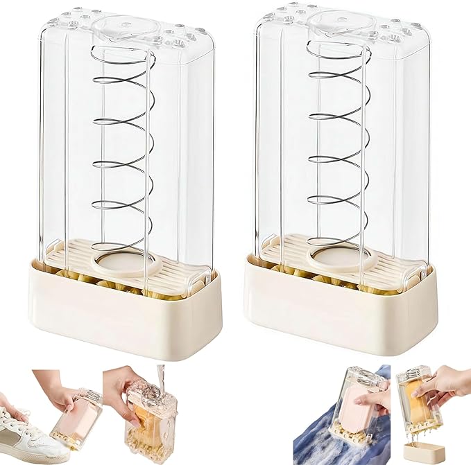 Drain Soap Container - Roller Brush Foaming Cleansing Keeper Portable Spring Powered Washing Box for Fabric Care, Zero Waste Soap Saver Holder for Laundry Bathroom Shower (2pcs)