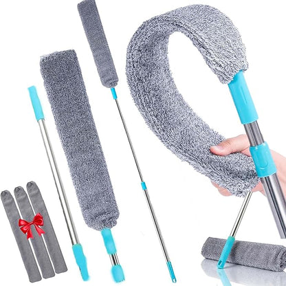 2026 New Retractable Gap Dust Cleaner with 3 Microfiber Dusting Cloths,Flat Duster,Extendable Under Furniture Duster Cleaning Tool,Reusable Washable Dusting Wand for Ceiling,Furniture (1SET)