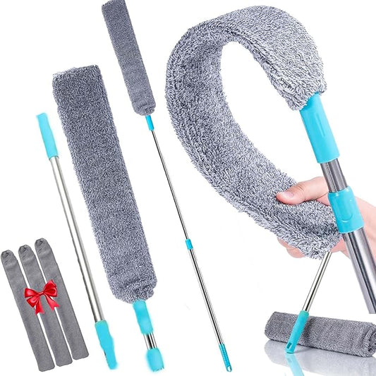 2026 New Retractable Gap Dust Cleaner with 3 Microfiber Dusting Cloths,Flat Duster,Extendable Under Furniture Duster Cleaning Tool,Reusable Washable Dusting Wand for Ceiling,Furniture (1SET)