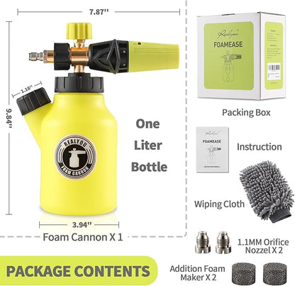 Realyou Foam Cannon for Pressure Washer up to 4500 PSI, Premium Foam Sprayer with Easy Foam Dispensing, Car Wash Sprayer with 1 Liter Bottle
