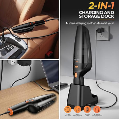 Handheld Vacuum Cordless Rechargeable,Car Vacuum Cleaner with High Power 12000PA Suction,Large-Capacity Battery, with Fast Charging Dock,Dust Busters Wet Dry for Home Car Office Pet