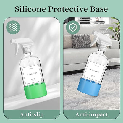 GIVAMEIHF 4 Pack Glass Spray Bottles with Silicone Sleeve,16oz Clear Glass Spray Bottles Refillable Empty Bottle with Adjustable Nozzle,Spray Bottle for Cleaning Solutions,Essential Oils,Pets,Hair