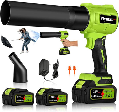 Cordless Leaf Blower,Electric 800,000 RPM Handheld Blower with 2×21V Batteries & Charger,Turbo Jet air Blower with 2 Speed Nozzles for Patio Cleaning,Lawn Care,Leaves,Dust,Snow,Car Drying