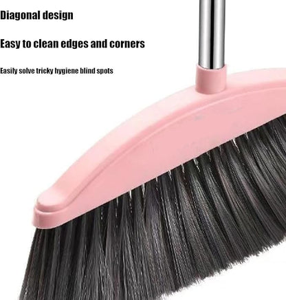 Broom and Dustpan Set for Home Indoor 180 Rotatable Broom with Dustpan Combo Set for Office Home Kitchen Lobby Floor Cleaning Broom Dustpan for Indoor & Outdoor Sweeping (Pink)