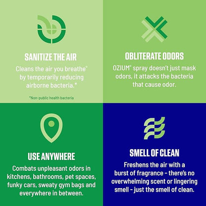 Ozium Air Sanitizer Spray - Room Odor Eliminator for Home, Car, and Office - Country Fresh Air Cleaner - 8 oz Can - 2 Pack