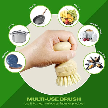 JuneLily Short Sisal Dish Brush Plant-Based for Kitchen Bathroom Cleaning Produce Washing Dishes (Short Dish Brush)