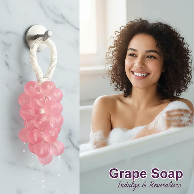 Grape Soap on a Rope Handmade, 25 Grapes Decorative Bath Bar, Soft Lather Cluster Soap for Hand, Face & Body, Multi-Use Hanging Scent Accent (1, Jade Tea)
