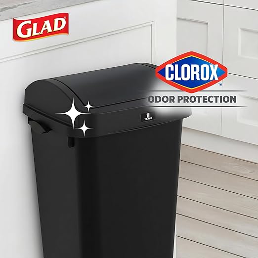 Glad 12 Gallon Trash Can with Clorox Odor Protection | Linkable Waste and Recycling Bin with Swing Top and Lift Up Lid, for Kitchen, Office or Home, Black
