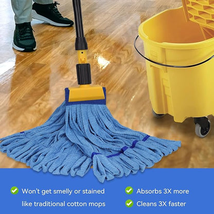 Heavy Duty Commercial Mop Head Replacement Microfiber Tube Mop Heads for Floor Cleaning: 3 Packs Looped End Wet Mop Head Refill for Home Commercial Industrial Use (Blue)