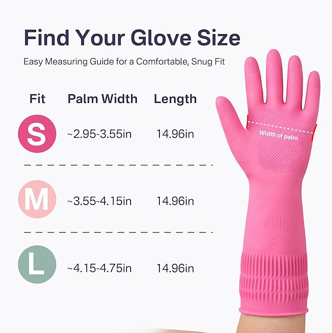 Cleaning Rubber Gloves, Waterproof Non-Slip Long Cuff Dishwashing Household Kitchen Gloves