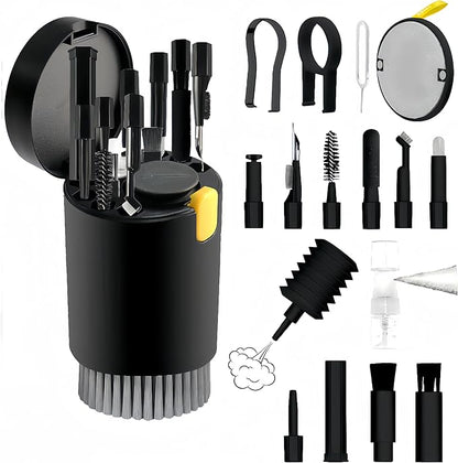 20-in-1 Laptop Phone Screen Earbud Cleaning Kit, Keyboard Cleaner Kit, Keyboard Cleaning Kit with Electronic Cleaning Brush Spray for Airpods Pro, iPad, iPhone Pro, Camera, Computer Cleaning (Black)