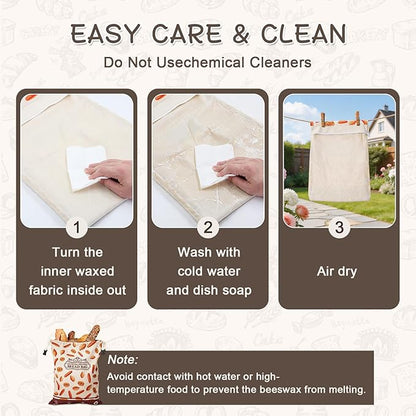 2 Pack Beeswax Bread Bags, Reusable Bread Bag for Homemade Sourdough Bread, 16.5 X 12.6 Inch Beeswax-Lined Linen Storage Bags With Zipper & 2pcs Beeswax Wraps for Food, Pastry , Baking Storage