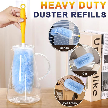 60-Pack Heavy Duty Duster Refills Compatible with Swiffer, 3FT Extendable Handle, 5X Multi-Surface Microfiber Duster for Home, Fans, Blinds, Vents & Car Cleaning