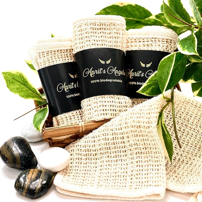 100% Natural Sisal Washcloth. Gentle Exfoliation for Smoother Skin. Durable & Reusable for Face & Body. 100% Biodegradable. Removes Dead Skin Cells and Dirt (3 Pcs)