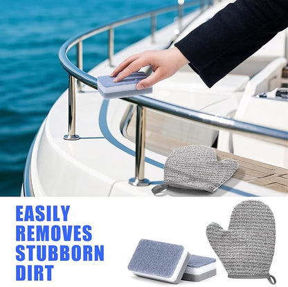 Boat Wash Cleaning Kit with Collapsible Bucket Boat Scrubbing Brush Glove Boat Scuff Sponge Microfiber Towel Complete Interior Exterior Fiberglass Boat Hull Cleaning Set for Boat