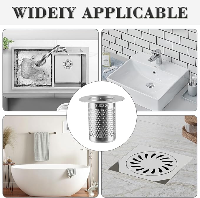 3Pcs Sink Drain Strainer，Shower Strainer Drain Hair Catcher Floor Drain Filter with Handle Stainless Steel Drainer Filter Used to Prevent Clogging of Kitchen Sinks (2.17")