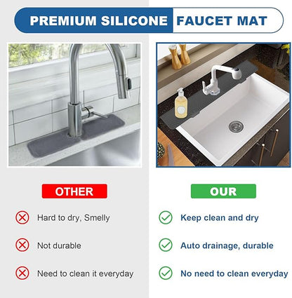 33 inch Sink Splash Guard Mat, Sink Faucet Drying Mat, Silicone Faucet Handle Drip Catcher Tray, Longer Silicone Sink Mat for KitchenBathroom, Drip Protector Splash Countertop (Black)
