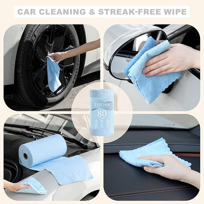 80 Pack Microfiber Cleaning Cloth Roll Reusable Paper Towels 12"x12" Tear Away Cloth,Absorbent Dish Rags for House Kitchen,Wash Cloths,Lint Free Rags for Window Cars Cleaning Supplies