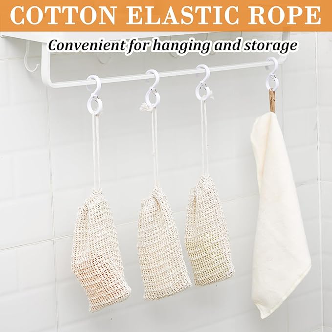 BBTO 5 Pieces Soap Saver Bag Cotton Linen Exfoliating Soap Pouch for Foaming and Drying, Shower, Scrubber (18 x 10 cm, Beige)