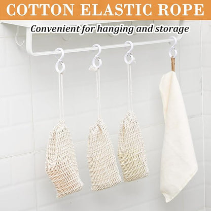 BBTO 5 Pieces Soap Saver Bag Cotton Linen Exfoliating Soap Pouch for Foaming and Drying, Shower, Scrubber (18 x 10 cm, Beige)