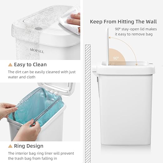 MOPALL 2.7 Gallon Small Bathroom Trash Can with Lid Soft Close, Garbage Can with Press Top Lid & Foot Pedal, Step Trashcan Slim Trash Bin Waste Basket for Toilet, Office, Bedroom, Kitchen, Living Room