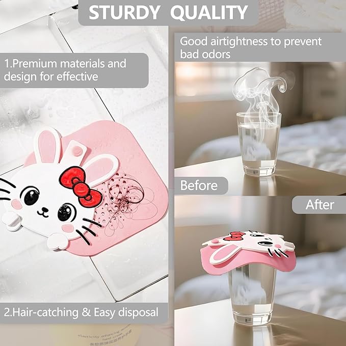 2-in-1 Silicone Shower Drain Hair Catcher & Bathtub Drain Cover, Hair Stopper for Bathroom, Tub, Sink, Kitchen, Laundry - Prevents Clogs and Unpleasant Smells (2, Pink)