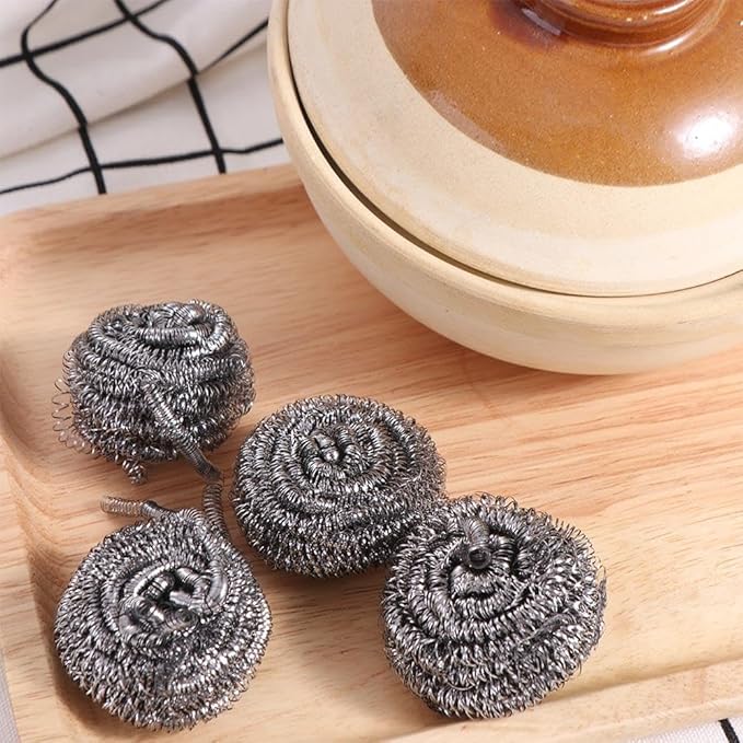 4Pcs Stainless Steel Dishwashing Scrubbers Heavy Duty Cleaning Balls Kitchen Sponges for Pots Pans Cookware