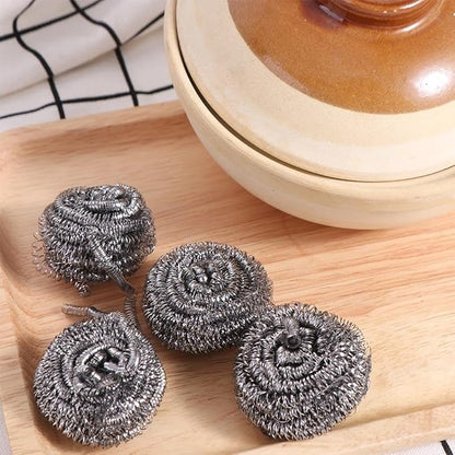 4Pcs Stainless Steel Dishwashing Scrubbers Heavy Duty Cleaning Balls Kitchen Sponges for Pots Pans Cookware