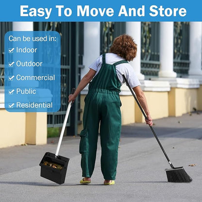 4 Set Broom and Dustpan Set 58 Inch Commercial Broom and Dustpan Combo Set Heavy Duty Lobby Dust Pan Bulk for Lobby Office Home Indoor Outdoor Cleaning Supplies