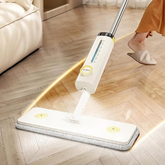 2 in 1 Wet Dry Spray Mop for Floor Cleaning, Swivel Flat Long Handle Trapeador with Washable Reusable Pads & Refillable Bottle, Lightweight for Hardwood, Laminate, Vinyl, Tile, Marble, Cream White