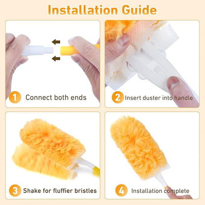 360° Duster Refills Kit for Swiffer Duster, 25 Pack & 1 Handle, Multi-Surface Dusters with 4X Cleaning Power. Efficient Duster Kit for Cleaning Pet Hair, Home, Office, Blinds, Furniture and More