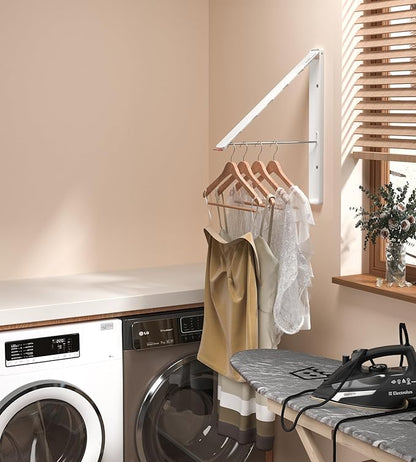 Dr.DJ Clothes Drying Rack, Wall-Mounted Retractable & Foldable Clothes Hanger for Laundry Room Organization and Storage, Clothes Hanger Rack for Dorm, Closet, Balcony(1 Pack, White)
