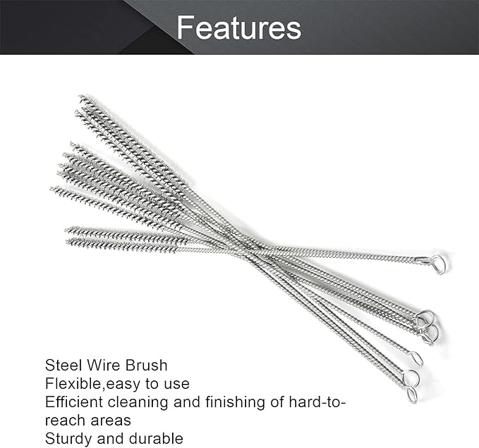 Utoolmart Steel Wire Tube Brush 12" x 1/4" Spiral Long Handle Cleaning Brush for Tube Bottle Pipe Welding Slag Rust Remove Cleaning Tool,10pcs