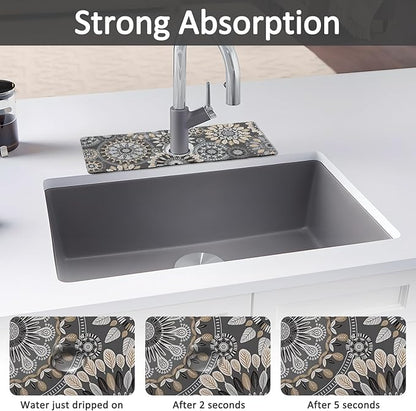 15" X 5.5" Kitchen Sink Splash Guard Faucet Mat Mandala Super Absorbent Fast Drying Faucet Guard & Draining Mat Sink Splash Guard Behind Faucet for Kitchen, Bathroom