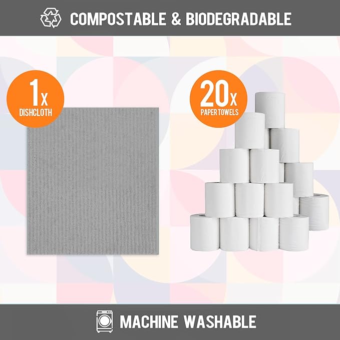 Wholesale Swedish Dish Cloths - 6 Pack Reusable Compostable Kitchen Cloth,Cellulose Sponge Dish Cloths Dish Towel Set (Grey)