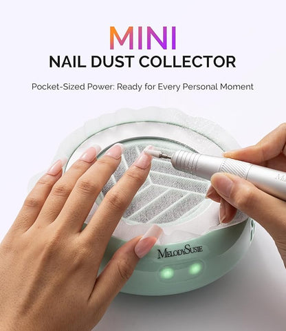 MelodySusie PocketSized Nail Dust Collector with Lightweight Design,HProA 6000RPM Ultra-Small Nail Vacuum Fan with 3 Suction Modes and 30 Disposable Filter Papers for Beginner & Daily Nail Care,Green