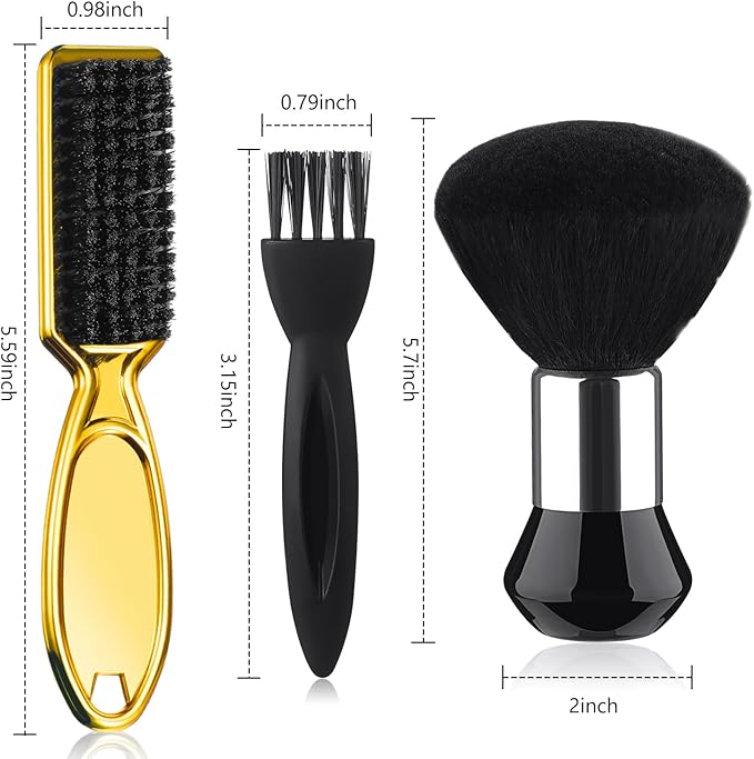 Patelai 3 Pieces Neck Duster Brush Barber Hair Blade Clipper Soft Nylon Trimmer Shaver Razor Cleaning with Storage Bag for Hair Styling(Gold)