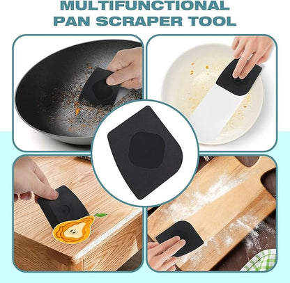 Cast Iron Scrubber, Cast Iron Cleaner with Pan Scraper, Chainmail Scrubber for Cleaning Dishes, Stock Pots, Pans, Griddles, Grills - Dish Scouring Pad Dishwasher Safe Cleaning Kit, Black