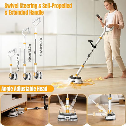 Cordless Electric Mop for Dewalt 20V Battery (NO Battery), 2 in 1 Spin Mop & Electric Floor Scrubber with LED Light & Water Spray, Electric Mops for Floor Cleaning, Hardwood,Tile (White Yellow)