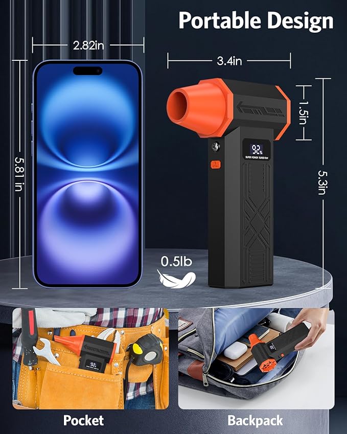 Electric Compressed Air Duster, 280000RPM Brushless Motor Cordless Rechargeable Air Blower, 4-Gear Adjustable Dust Remover with LED Display & Light for Keyboard Computer Car Home Outdoor