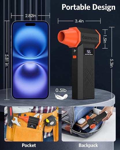 Electric Compressed Air Duster, 280000RPM Brushless Motor Cordless Rechargeable Air Blower, 4-Gear Adjustable Dust Remover with LED Display & Light for Keyboard Computer Car Home Outdoor