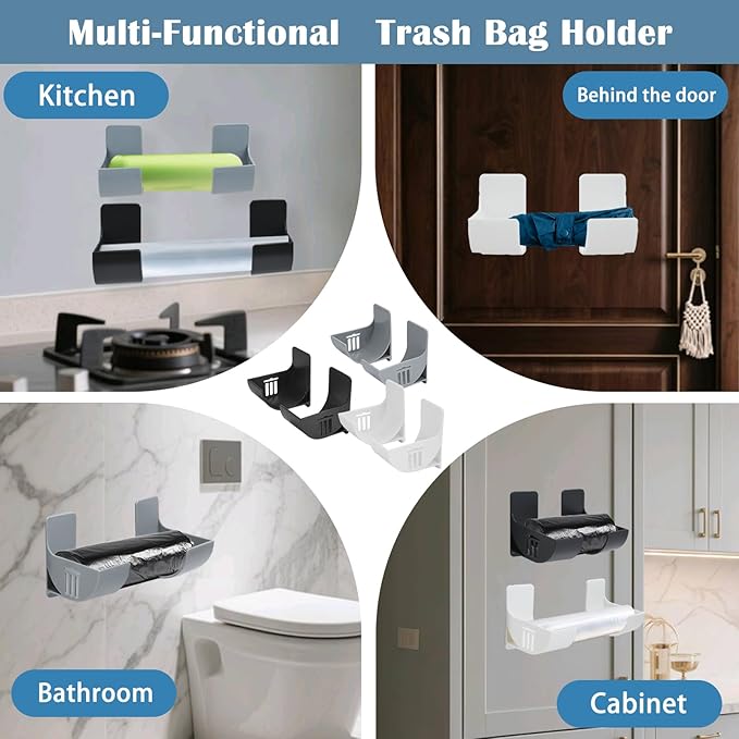 Zoyiancy 6Pcs Trash Bag Holder Dispenser, Adjustable Plastic Bag Roll Organizer, Wall Mount Garbage Bags Holder Dispenser for Home Kitchen Cabinet Storage Organization